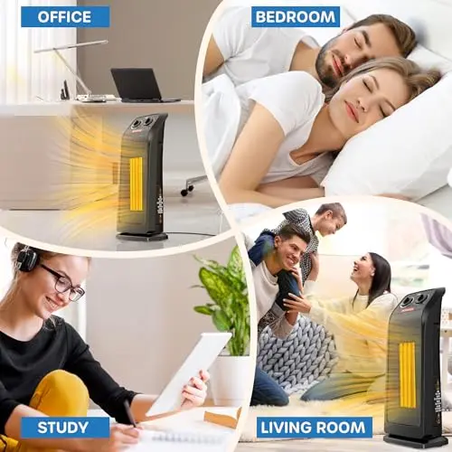 ECOWELL Space Heater for Indoor Use, 1500W Fast Heating Ceramic Electric Heater with Thermostat, 18" Small Space Heater, 3 Modes, Tip-Over Protection,Portable Heater for Home Office Bedroom, EHT180 7