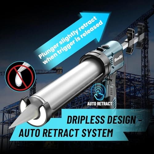 Seesii Electric Caulking Gun, Lightweight & Cordless Caulking Gun with LED Light, Labor Saving AA Battery Power Caulk Gun, 10oz Cordless Caulk Gun for Filling, Sealing (Battery Not Included)(Blue) 7