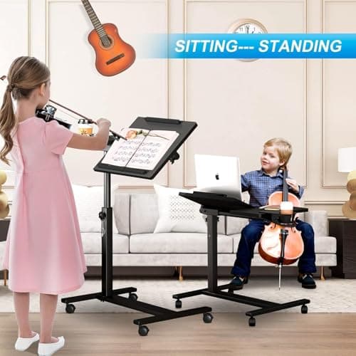 Panta Height Adjustable Rolling Laptop Stand, Overbed Table with 2 Tilting Desktops, Mobile Laptop Table for Couch with Cup Holder, Mobile Computer Workstation for Office, Home and Hospital 7