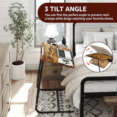 Folding TV Tray Adjustable Dinner - Trays for Eating On Couch Wooden Tables Mate Stand Foldable Desk with Cup Holder Portable 5