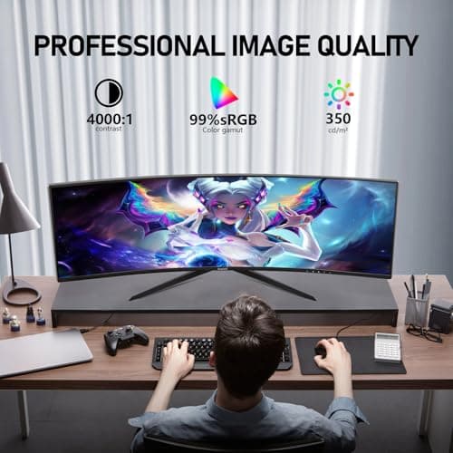 Gawfolk 34 Inch Ultrawide Curved 144Hz Gaming Computer Monitor 1500R PC Screen 21:9 UWQHD (3440x1440),Adaptive Sync,178° Viewing Angle,HDMI、Display Port,Compatible with Wall mounting - Black, GF340A 6
