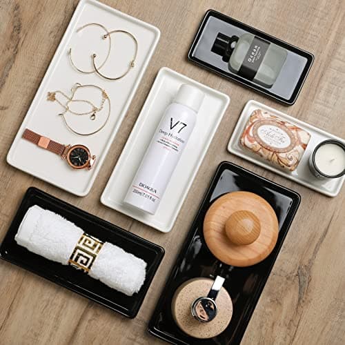 Gurygo 8" Bathroom Trays - Ceramic Vanity Tray for Bathroom - Small Ceramic Tray - Kitchen Soap Trays - Porcelain Dispenser Organizer for Kitchen Bathtub Counter (White) 6