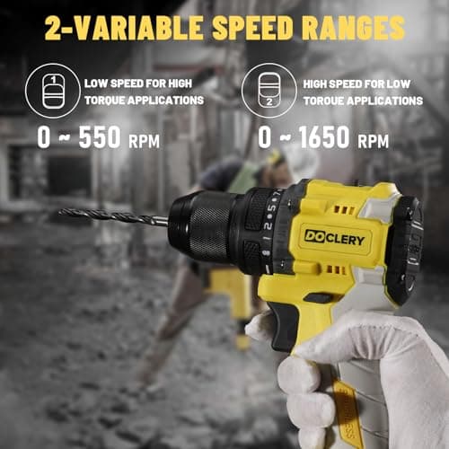 DOCLERY 20V Brushless Cordless Drill, Electric Power Drill Set with 1 Battery & Charger, 2 Variable Speed, 442.48 In-lb Torque, 21+1 Position and 34pcs Drill/Driver Bits 6