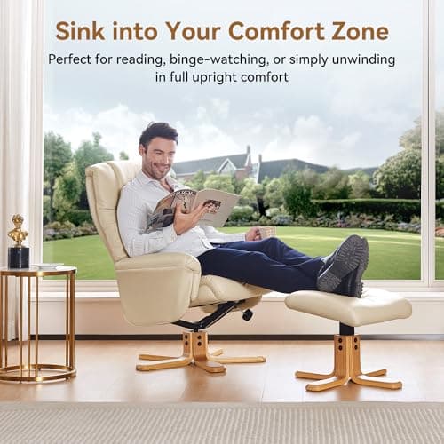Swivel Recliner Chair with Ottoman, Recliners on Clearance, Stylish Faux Leather Recliner Chairs for Adults, 360° Swivel Reclining Chair for Living Room, Study, RV Recliners, Cream 7
