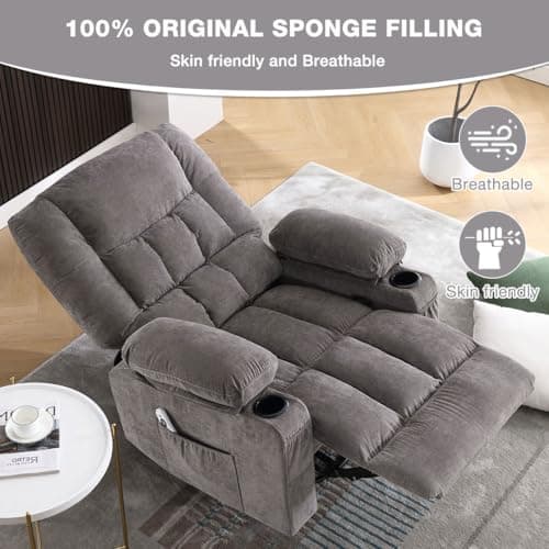 BOSMILLER Oversized Recliner Chair for Adults with Vibration Massage and Lumbar Heating Swivel Rocker Recliner with Cup Holder and USB Charge Port for Living Room 8