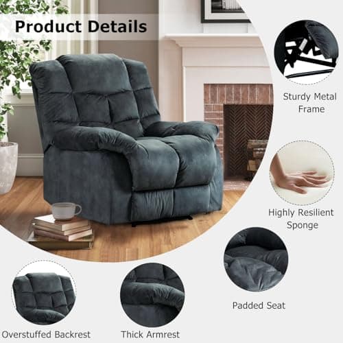 QIAYA Recliner Chairs for Living Room Overstuffed Breathable Fabric Reclining Chair Manual Sofas 6