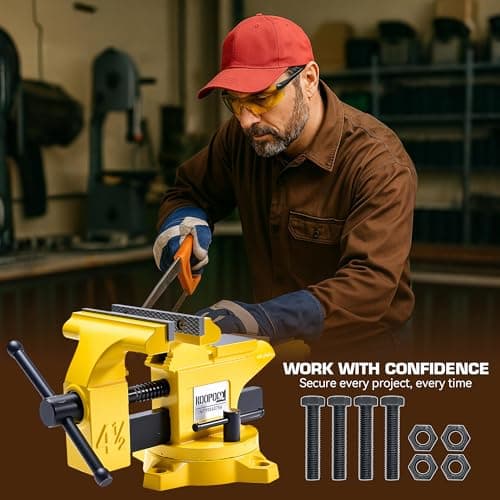 4.5" Bench Vise, Heavy Duty Cast Iron, Rotating Base, Corrosion-Resistant Finish, Ideal for Woodworking, DIY, Welding (4.5") 7