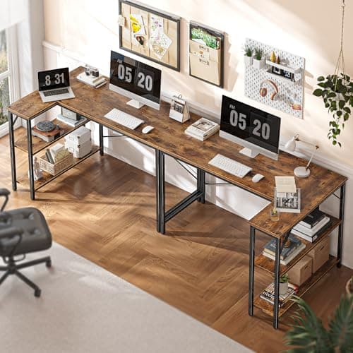 Huuger 47 Inches L Shaped Desk, Computer Desk with Reversible Storage Shelves, for Gaming Corner Home Office Writing Study, Metal Frame, Rustic Brown 5