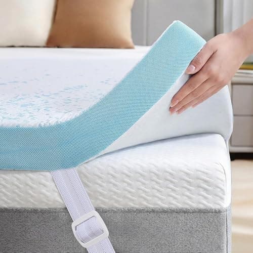 OhGeni 3 Inch Cooling King Size Gel Memory Foam Mattress Topper Pad,Soft Bed Cover with Anti-Slip Base & Zipper,Fits 6"-19" Mattresses with Straps,Extra Comfort for Sleep &Back Pain Relief