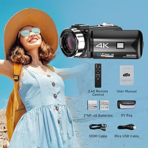 KOMERY 4K Camcorder Video Camera UHD 56MP Night Vision YouTube Camera 16X Digital Zoom 3.0 Inch IPS Screen 4K Video Camera for Filming with Camera Remote Control, Batteries(Black) 7