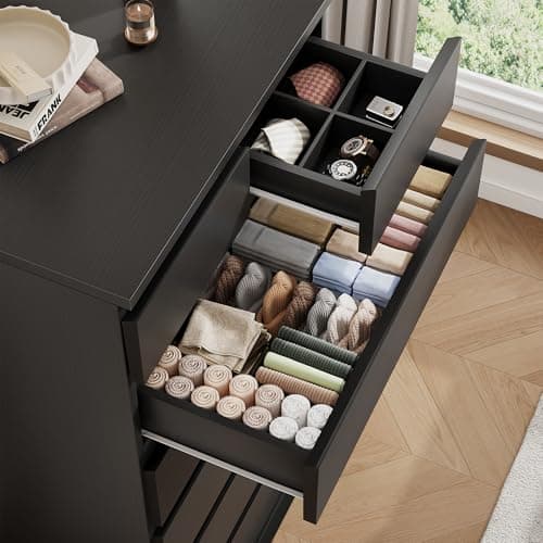 Black Tall 7 Drawer Dresser for Bedroom, Modern Wood Closet Dressers & Chests of Drawers with Jewelry Storage, 23.6" L*15.8" W*47.5" H in Large Vertical Dresser for Bedroom, Living Room, Nursery 3