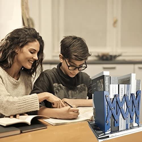 Aobopar Metal Bookends - Heavy Duty Book Holders for Shelves, Suitable for Office, Home and School Use (Dark Blue) 5