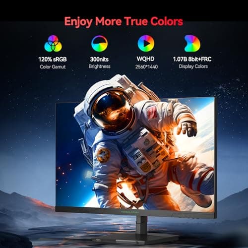 TITAN ARMY 27 Inch 180Hz 1440p Gaming Monitor, Fast IPS Panel, QHD 2K 2560 x 1440p, HDR 1ms GTG, Adaptive Sync Vertical Monitor, 120% sRGB, VESA 100 * 100 HDMI 2.0, DisplayPort 1.4, P27GR 7