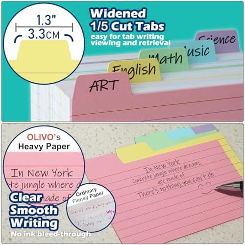 Olivo 3x5 Index Card Holder Box with 100 Cards Dividers Tabs 3"x 5", Teal 6