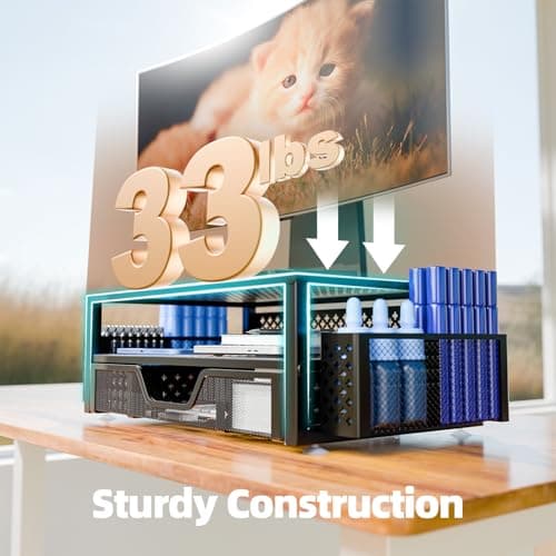 Simple Trending Desk Organizer and Accessories, 2 Tier Computer Metal Monitor Stand Riser with Drawer and Pen Holder for Laptop, Computer, iMac, Black 6