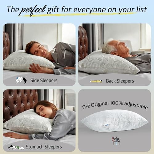 BETU Cooling Pillow Queen Size, Shredded Memory Foam Cool Pillow for Hot Sleepers, Adjustable Firm Soft Support Bed Pillows Perfect for Back Neck Pain and Side Sleeping with Pillow Case Cover, White 6