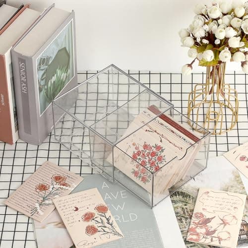 BTSKY Clear 3 x 5 Inch Index Card Storage Drawer Plastic Index Card Box for Office Desk Notecard Box Recipe Flashcards Holder , Recipe Notecard Storage Box Photo Holder Organizer 6