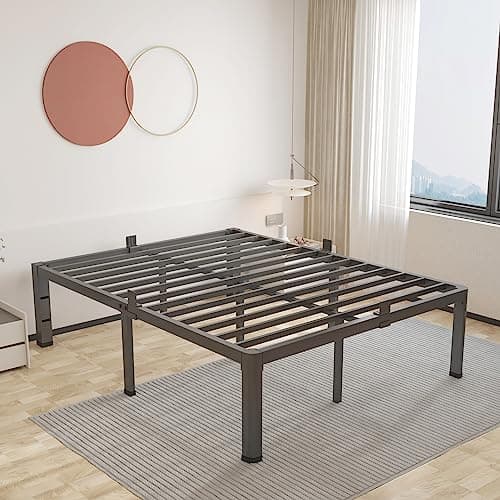 ROIL 14 inch Full Size Bed Frame with Headboard Hole and Round Corner Legs Mattress Retainers 3500LBS Heavy Duty Steel Slats No Box Spring Needed Platform Noise-Free Underneath Storage 8