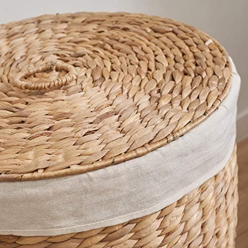 Round Handwoven Laundry Basket with Lid, 15 x 15 x 20 in – Water Hyacinth Wicker Hamper for Bedroom, Nursery & Laundry Room 6