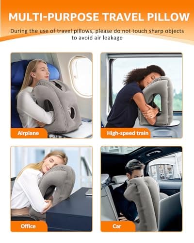 Sunany Travel Pillow, Inflatable Neck Pillow Used for Airplanes/Cars/Buses/Trains/Office Napping with Eye Mask/Earplugs (Gray) 7