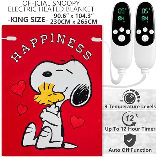 Get Trend Peanuts Snoopy Heated Blanket Electric, King Size Luxurious Fleece Blanket, 9 Heat Settings Auto Shut-Off, 90x105in, Gifts for Mom, Grandma, Grandpa (Red Snoopy, King US) 2
