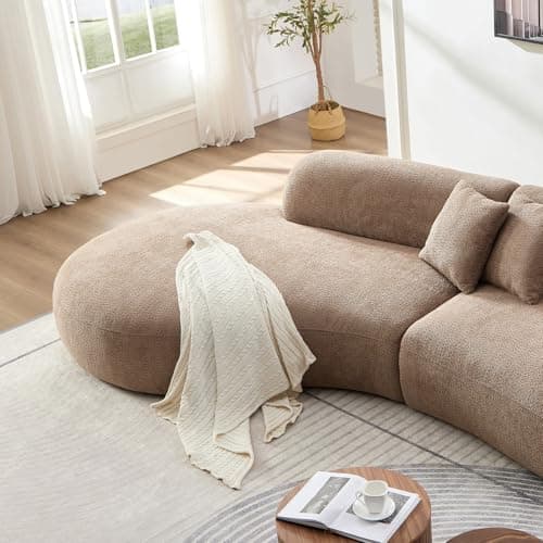 YOPENG 135.4" Curved Sofa Modern Couch, Luxury Couch Camel, Oversized Comfy Boucle Curve Sofas, Minimalist Deep Couch, Modular Sectional Couches for Living Room Apartment Offce, Left Facing 8