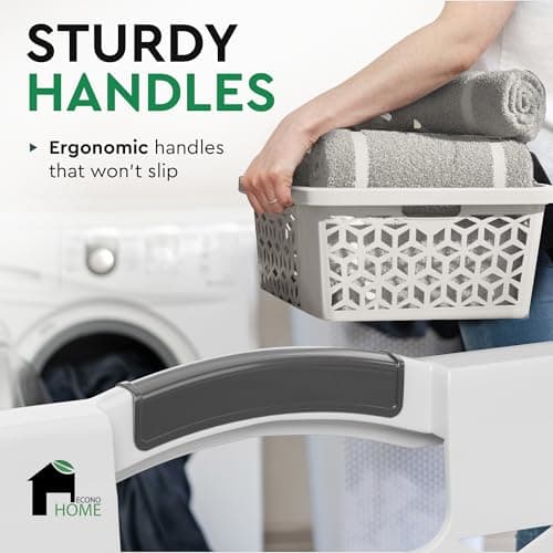 EconoHome Laundry Basket - Large 2 Bushel Laundry Basket with Handles - Stackable Plastic Hamper for Dirty Clothes - Storage Bin & Organizer for Bathroom, Bedroom - White, 70.5L Capacity – Heavy Duty 5