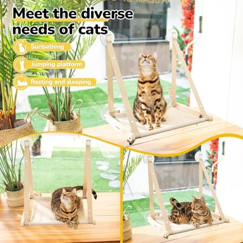 CATISM Cat Window Perch - Foldable Cat Hammock for Window, Soft Seat Machine Washable, Solid Wood Frame, 4 Suction Cups, Cats Window Hammock Load Weight Up to 40lbs 8