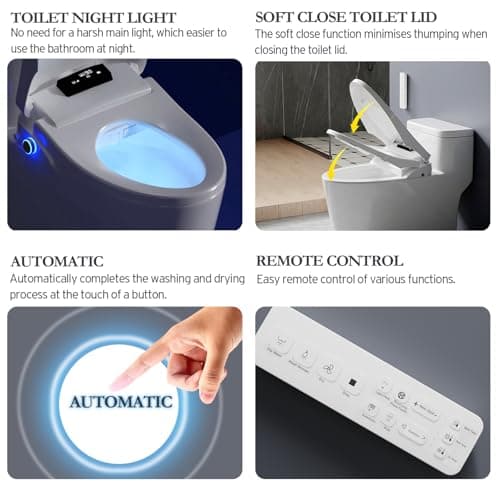 XCQQ Bidet Toilet Seat with Rmote Control, Bidet with Warm Water and Air Dryer, Heated Toilet Seat, Rear and Feminine Multiple Spray Modes, Self Cleaning Nozzle, Night Light - Elongated 7