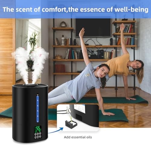 5L Humidifiers for Bedroom Large Room Home, Cool and Warm Humidifier for Plants Mist Top Fill Desk Humidifier Essential Oil Diffuser, Quiet Humidifiers with Adjustable Mist,360°Nozzle-Black 8