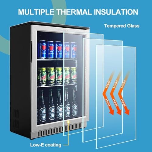 Advanics 20IN Beverage Refrigerator with Glass Door-120 Can Built in Under Counter Fridge & Freestanding,Ideal for Soda,Beer Drink Cooler 8