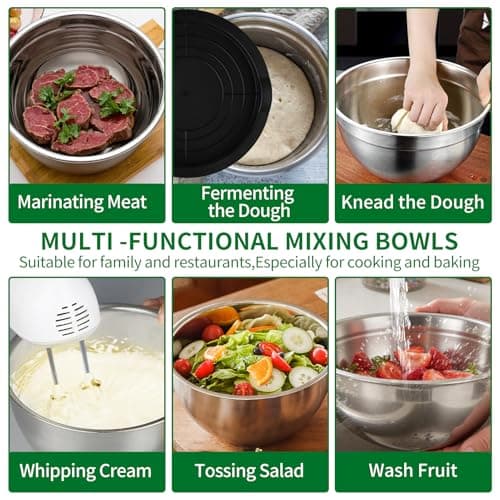 WEPSEN Mixing Bowls Set, 25PCS Stainless Steel Mixing Bowl with Lid Set, Large Nesting Bowls 7, 4.5, 3,2, 1.5QT, Measuring Cups and Spoons Baking Utensils Metal Bowl for Kitchen Prep 7