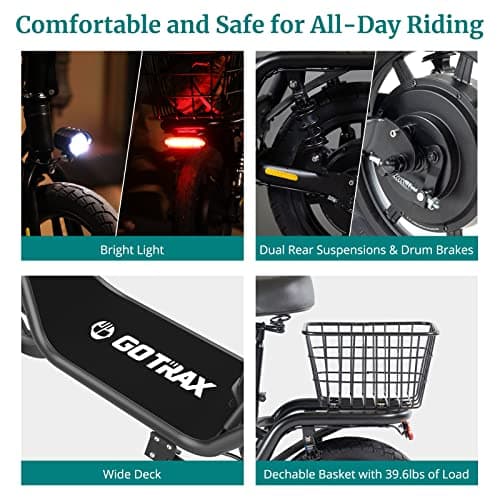 Gotrax FLEX Electric Scooter with Seat for Adult, Max 16-25miles Range, 15.5-20mph Power by 400W-500W Motor, Comfortable 14" Pneumatic Tire and Wider Deck & Height Adujustable Seat with Carry Basket 5