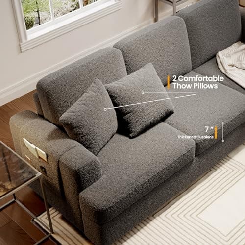 KKL 89 inch Couch for Living Room, Comfy Cloud Couch with Thick Cushion and Wide Armrest, Home Sofa Living Room with Removable Cover, Modern Couch with Firm Structure, Deep Seat Sofa, Grey Bouclé 5
