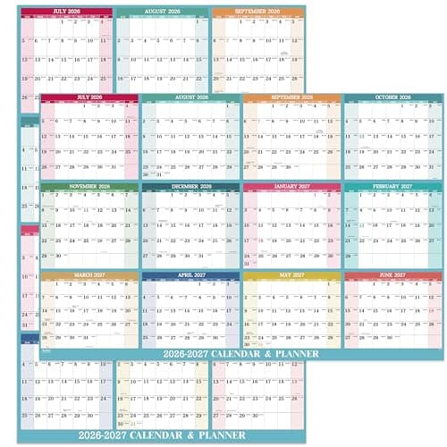 2026-2027 Yearly Wall Calendar - Dry Erase Calendar 2026-2027, July 2026 - June 2027, 34.8'' × 22.8'', 2-Sided Erasable Calendar with 8 Round Stickers