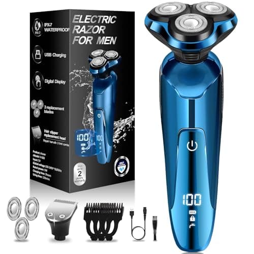 Electric Razor for Men, Mens Shaver for Wet Dry Beard/Sideburns/, Cordless Electric Shavers for Men Floating Head Replaceable Blades