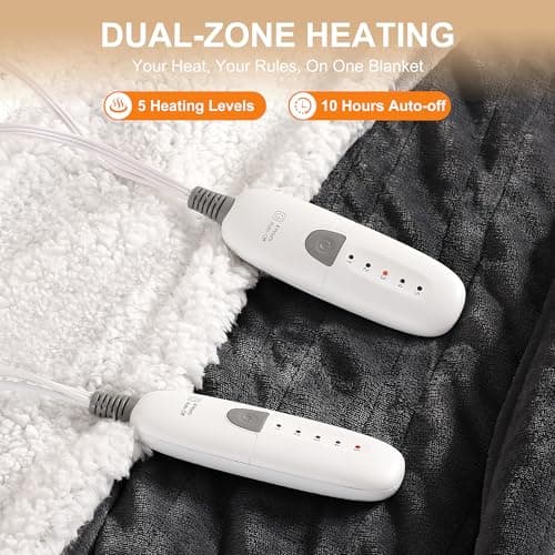 Electric Blanket Queen Heated Blanket - Heating Blanket Queen Size Soft Plush Sherpa with Dual Controllers, 5 Heating Level & 10 Hour Auto Off, ETL Certified, Warm Gifts for Grandma(Charcoal Grey) 3