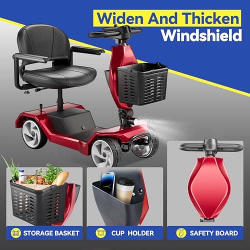 HomyKing Mobility Scooters for Seniors, 4 Wheel Foldable Mobility Scooters for Adults, Folding Travel Mobility Scooter with Seat, Electric Wheelchair, Powered Lightweight Motorized Scooter - Red 5