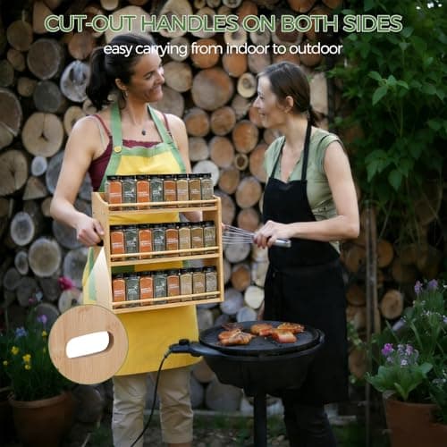 Bambition Bamboo Spice Rack Organizer, 3 Tier Spice Jars Storage Rack with Handles, Seasoning Shelf for Kitchen Counter or Wall 8