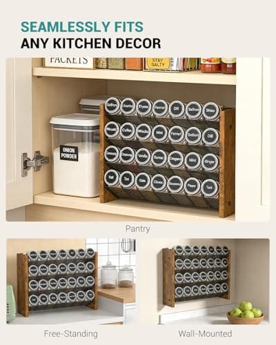 NESAPTO Spice Rack Organizer for Cabinet, Wooden 4 Tier Vertical Seasoning Organizers for Kitchen Pantry, Countertop/Wall Mount, Holds 28 Spice Jars (No Jars Included), 14" W × 9.4" H 6