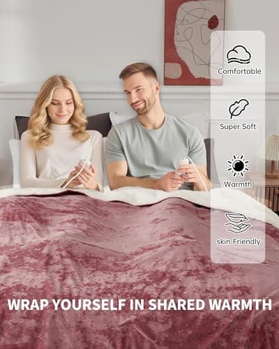 GarveeHome King Size Electric Blanket with Dual Control, Pink Heated Blanket King, Velvet Soft Cozy Heating Blankets, 4 Heat Settings & 10H Auto Off, Machine Washable, ETL Certified, 90" x 100" 6