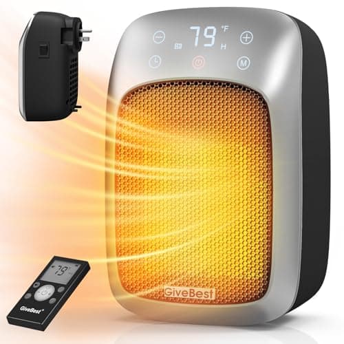 GiveBest Plug in Wall Space Heater With Remote, 800W Small Outlet Heater With Adjustable Thermostat, Memory Function, 12H Timer, LED Display for RV, Home Office, Bathroom Indoor Use