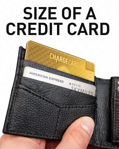 AquaVault ChargeCard – Ultra Slim Emergency Power Bank (2300mAh) – Fits in Wallet – USB-C & Micro-USB – Durable Steel Body – Flight-Safe for iPhone 12-17 & Android - Gold 2