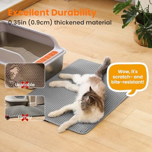Petinstinct Extra Large Cat Litter Mat, 30x22 Inches Honeycomb Double Layer Cat Litter Trapping Mat, Non Slip Waterproof Urine Proof Large Kitty Litter Box Mat for Floor, Kitten Supplies, XL, Gray 5