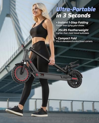 Qlaway 500W Motor Adult Electric Scooter - 22 Mph Maximum Speed & 22 Miles Range, 10" Solid Tires, Aluminum Alloy Folding Kick Scooter with Dual Suspension 8