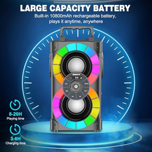 BSZHI Portable Bluetooth Speakers 80W Big Powerful Wireless Stereo Sound Boombox Outdoor Loud TWS Home Party Speaker with Subwoofer, FM Radio, LED Lights, Remote Control 5