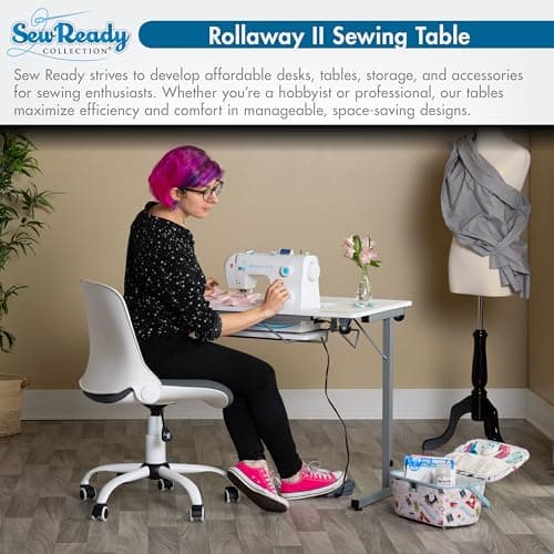 Rollaway II Compact Portable Folding Sewing Table, Silver/White 6