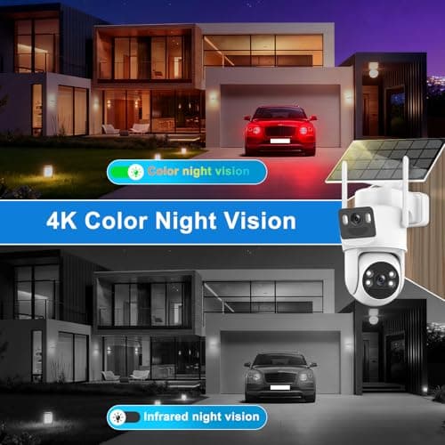 Latuwuz 4K Solar Security Cameras Wireless Outdoor, 5GHz/2.4GHz WiFi Cameras for Home Security with Dual Lens, Siren, Human Auto Tracking, Color Night Vision, 2-Way Talk, IP66 5