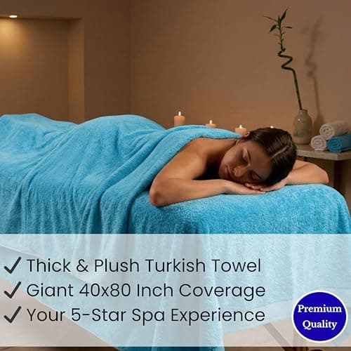 SALBAKOS Luxury 100% Turkish Cotton 40x80 in Extra Large Beach & Bath Towels | Oversized Bath Sheets | Premium Hotel Quality Thick Soft Absorbent Turkish Towel (Pack of 1, Aqua, Jumbo Bath Sheet) 6