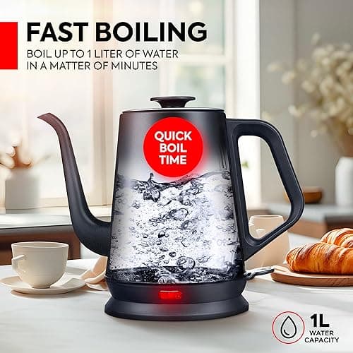 Mueller Electric Gooseneck Kettle with Pour Over Drip Coffee Maker Coffee Serving Set, Stainless Steel, Tea Kettle, Matte 3